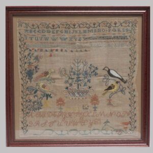 16-26184, Sampler, birds, basket flowering tree, dated 1834, probably Lancaster co. PA. $1,295