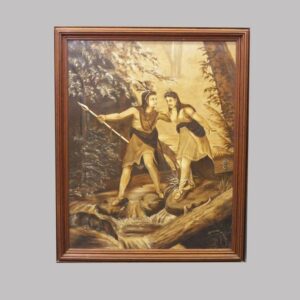 25-11377, Painting on canvas, native American young girl and boy crossing stream, later 19th century. $2,450