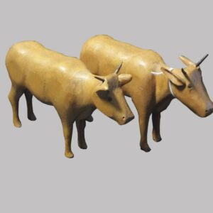 26-15166, Pair of carved wood steers, painted surface, late 19th early 20th century. $695
