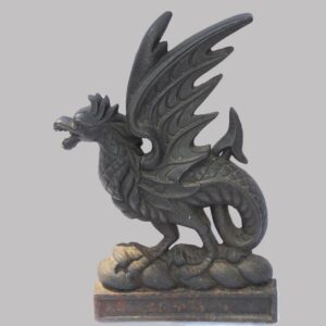 16-27101, Cast iron architectural building  element figure of a winged gargoyle found in Bethlem PA, 19th century. $1,850