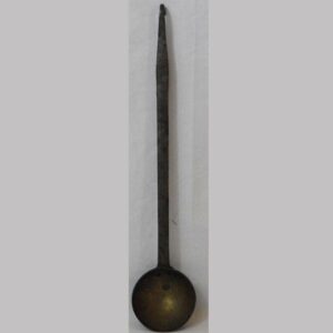 28-18150x, Dated 1849, wrought iron, brass bowl toasting ladle, Attr. to J Schmitz, Berks Co., PA. $650