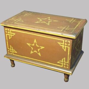 26-13588, Miniature painted blanket chest, brown ground gold stenciled star and border, Lancaster -York Co., PA, later 19th century. $2,500