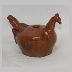 25-11164, PA Redware pottery figural bird whistle, fat bodied, mid to 3rd quarter 19th century. $3,450