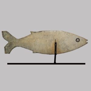 28-18881, Zinc fish weathervane with stamp on side, by WM Boekel & Co, 518 Vine St. Phila. PA. $4,250
