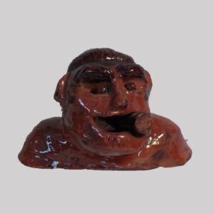 15-25470, PA Redware pottery whimsical figure with cigar. $2,650