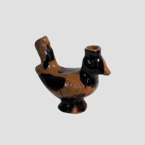 30-21514x, Redware figural bird whistle, good color, dark manganese decoration, PA or NJ, Mint, late19th early 20th century. $1,495