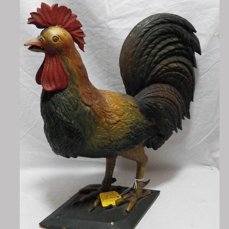 17-29926, Exceptional carved wood figure of a rooster, original polychrome paint, origin unknown, late 19th early 20th century, 16" H. $2,250