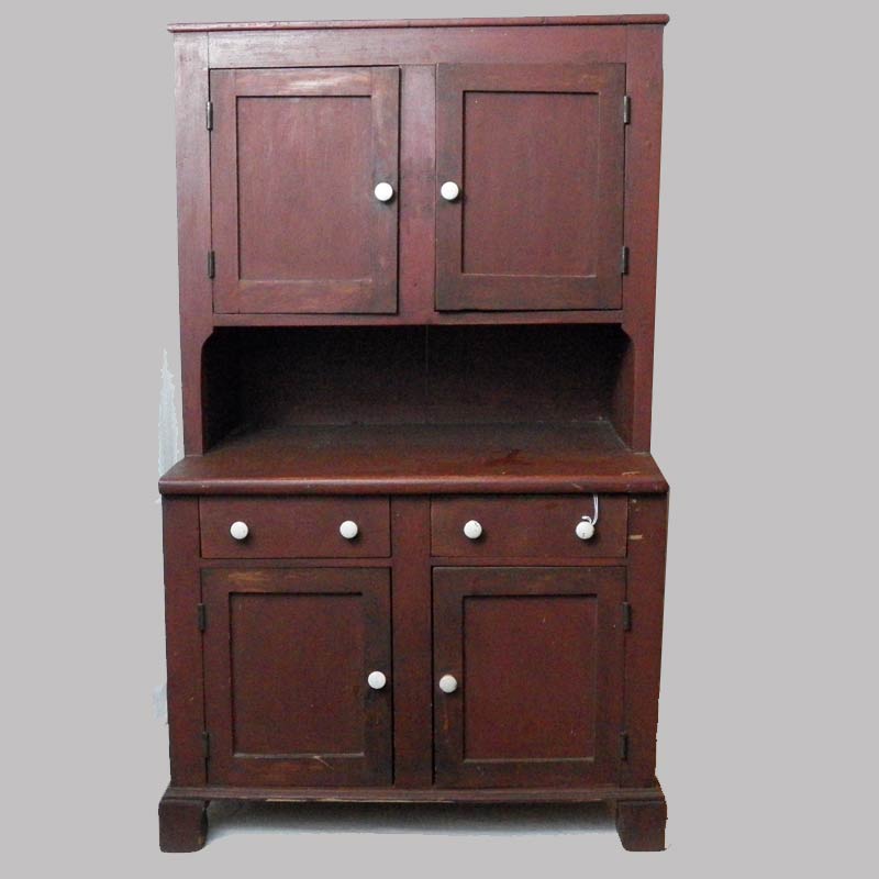 18-32201, Miniature step back pained cupboard, paneled doors with two drawers, 19th century. 19"L by 32" H. $775